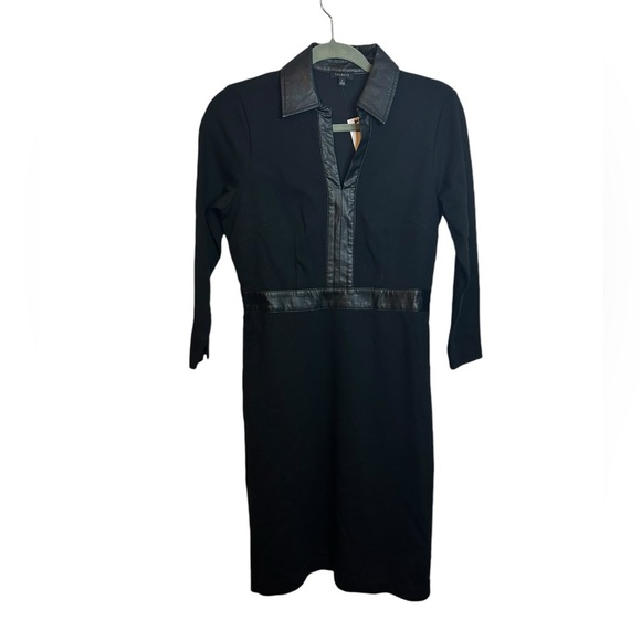 NWT Talbots Faux Leather Trim Black Ponte Dress - Picture 2 of 7
